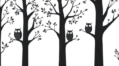 Design file showing intricate black and white owl and tree pattern