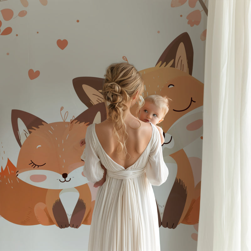 Woodland fox wallpaper creating a sweet atmosphere in a girl's bedroom with natural decor
