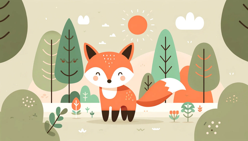 Fox and pine trees design file showing the complete pattern of this woodland nursery wallpaper