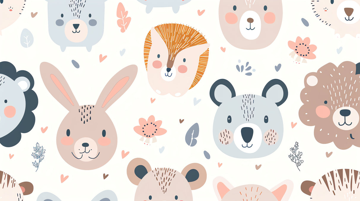 Forest animals wallpaper design file showing gentle pastel pattern with cute woodland creatures