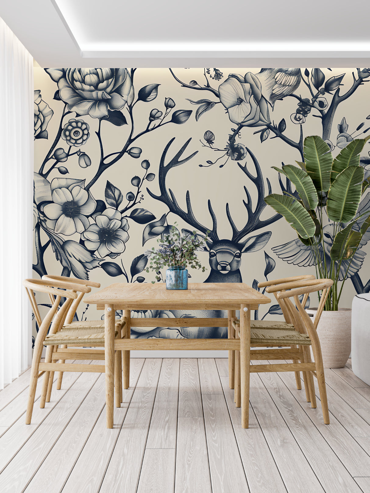 Navy Forest Animal Wallpaper bringing nature to home office setting