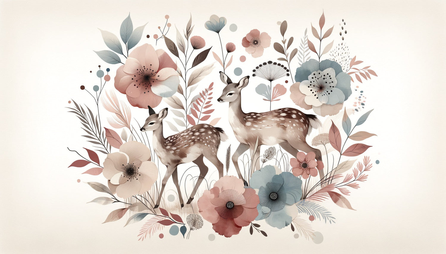 Woodland deer wallpaper in girl's bedroom with pink accents and natural light