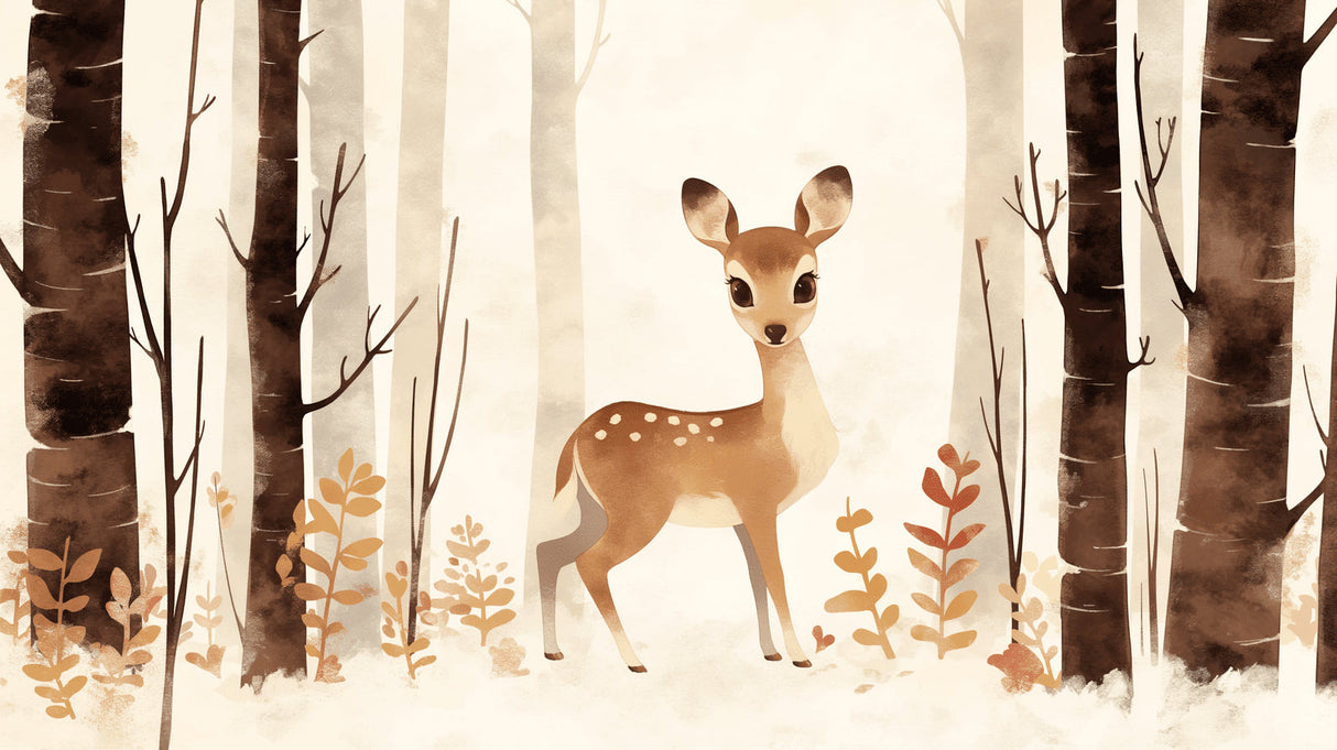 Woodland deer mural creating calm atmosphere in child's reading nook