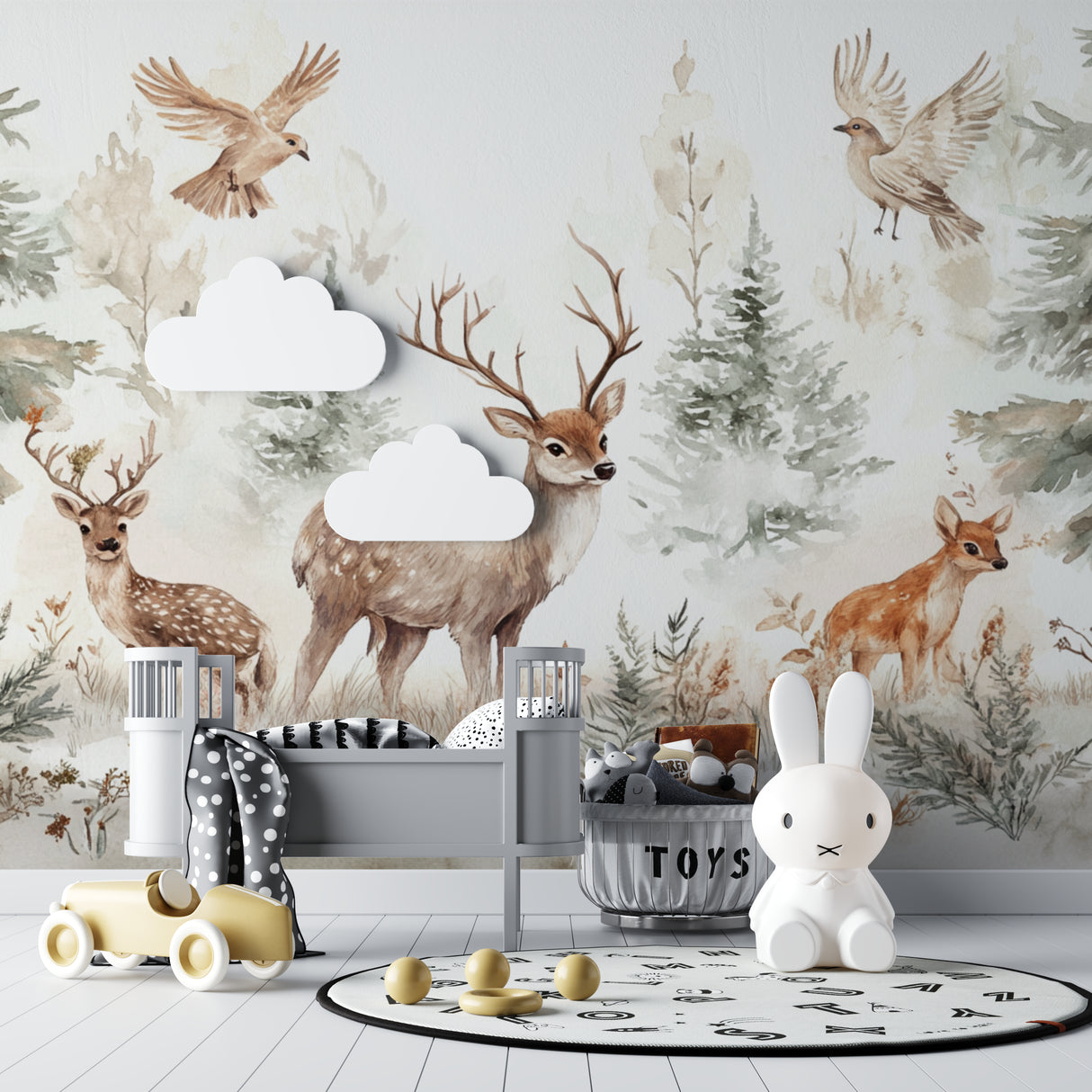 Enchanted Deer Wallpaper in minimalist kids bedroom