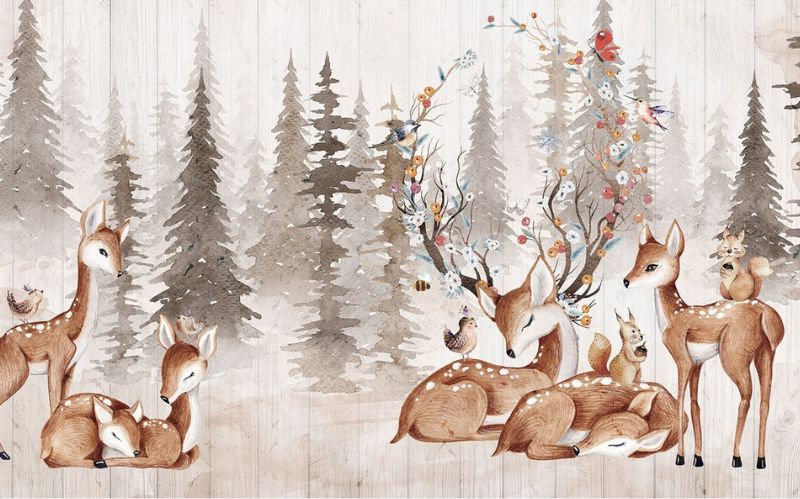 Design file showing detailed forest animals pattern with deer and woodland creatures