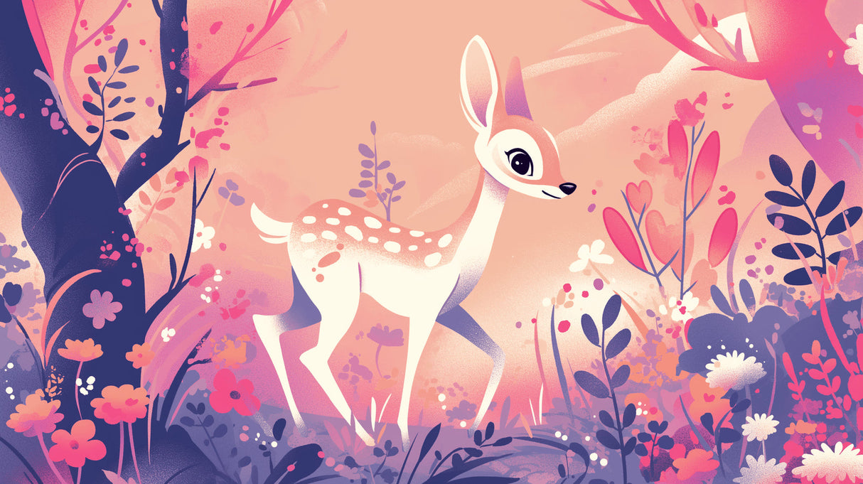 Forest Animals Wallpaper design file with pink backdrop and gentle deer pattern