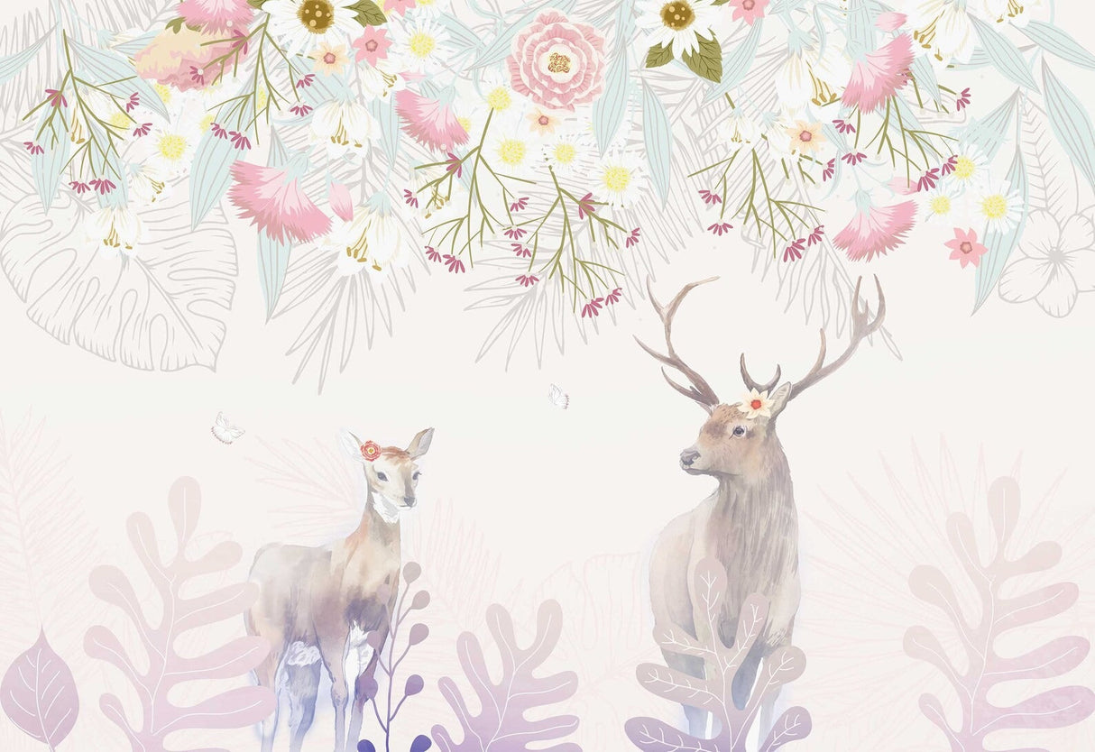 Design file showing the complete forest animals pattern with enchanted deer and pink florals