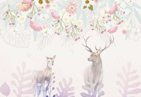 Design file showing the complete forest animals pattern with enchanted deer and pink florals