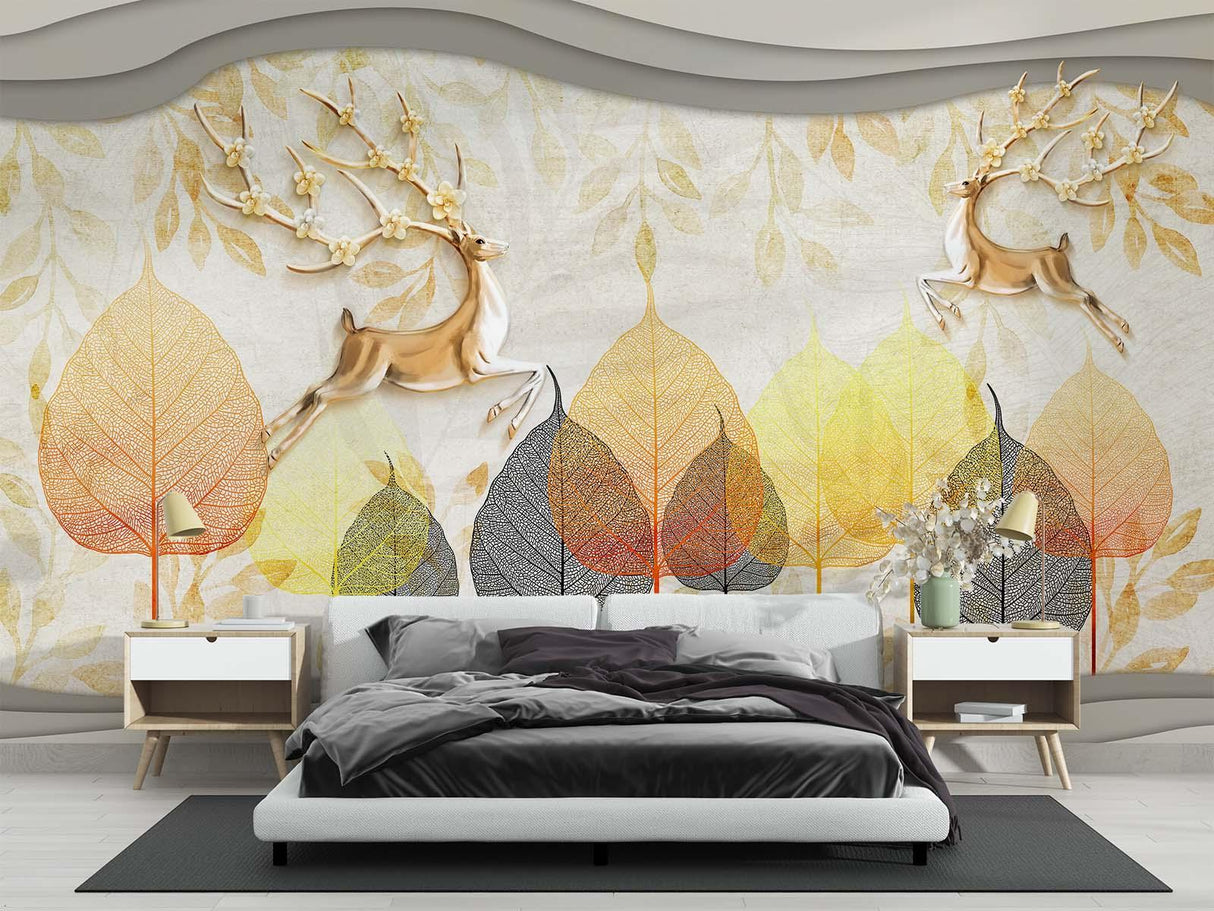 Forest Animals Wallpaper design file showing detailed golden deer and autumn leaves pattern