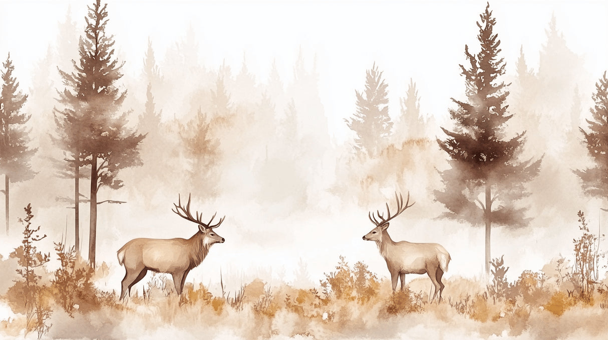 Forest Animals Wallpaper design file showing detailed misty woodland deer pattern