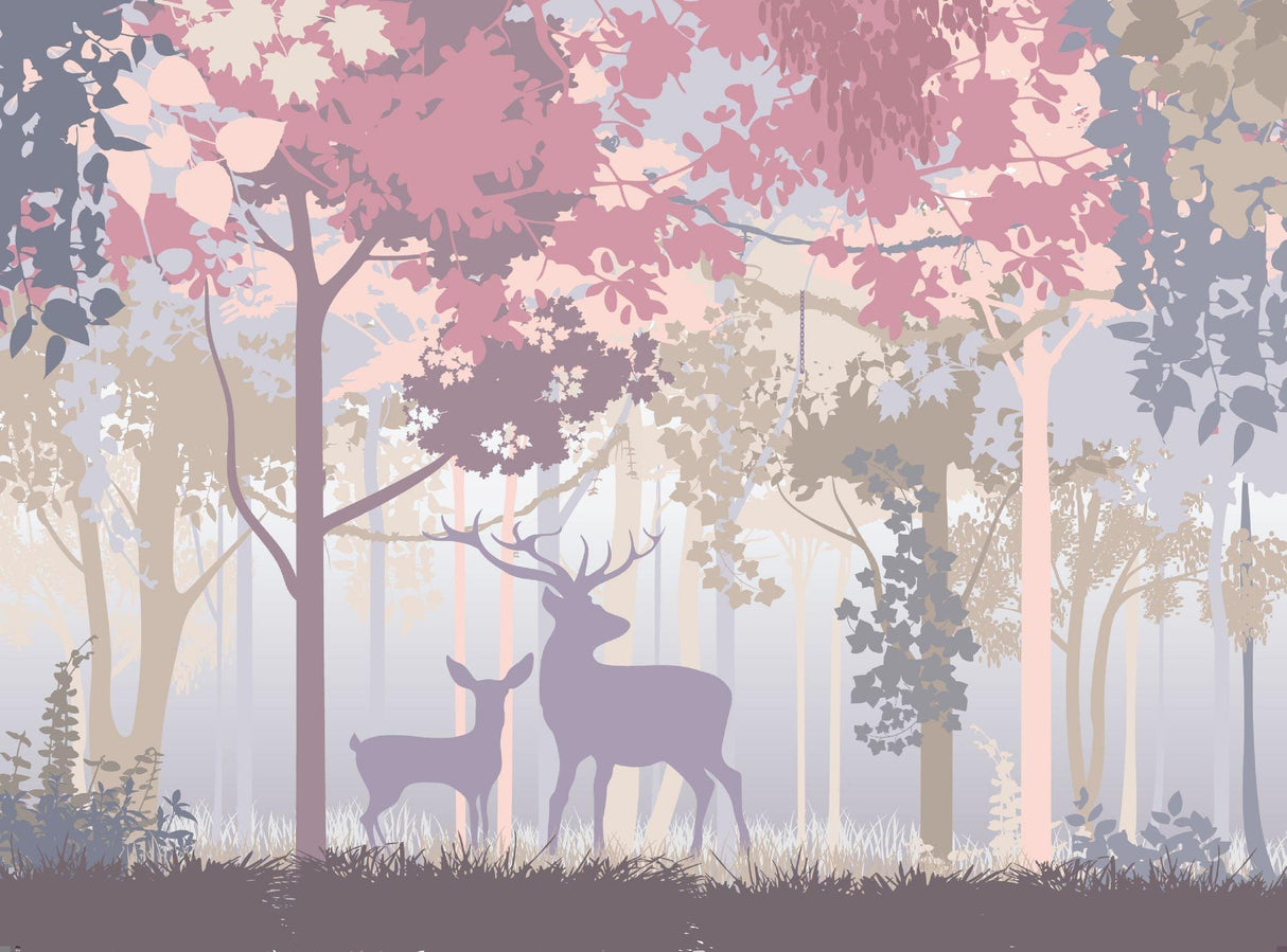 Forest animals wallpaper design file showing full deer silhouette pattern in pastel colors