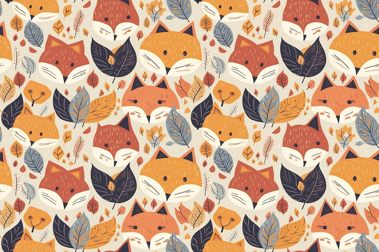 Fox Pattern Wallpaper design file showing full repeat pattern with autumn leaves