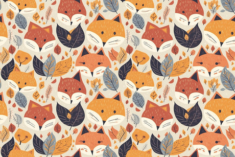 Fox Pattern Wallpaper design file showing full repeat pattern with autumn leaves