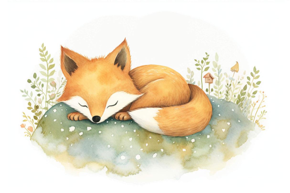 Forest Animals Wallpaper design file showing detailed watercolor fox and foliage pattern