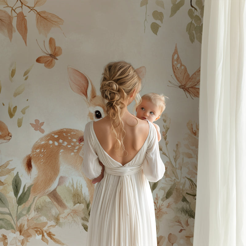 Forest animals mural adding charm to minimal Scandinavian kids room