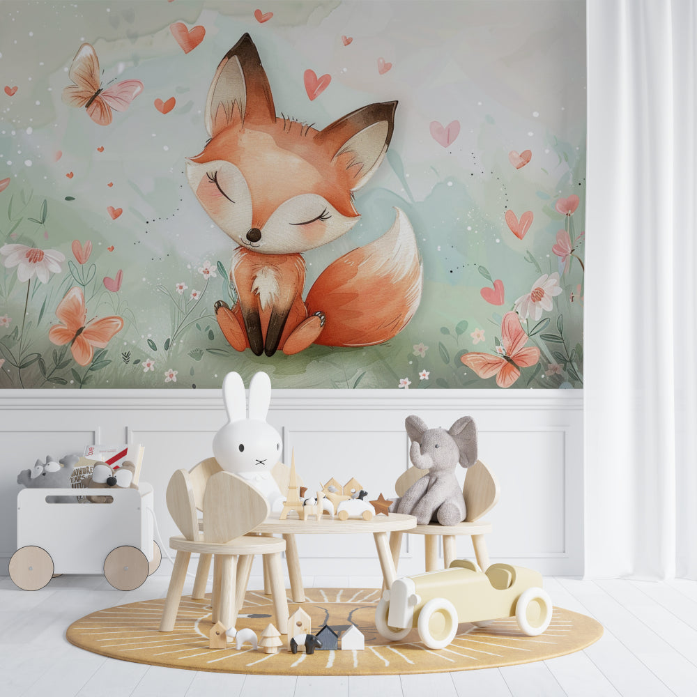 Forest animals wallpaper creating a cozy atmosphere in a toddler's bedroom