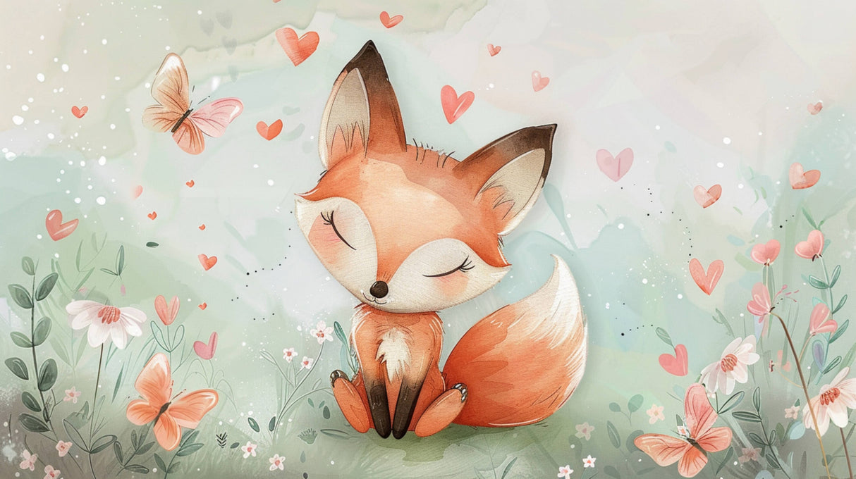 Sweet fox and butterflies design file showing full pattern with watercolor details