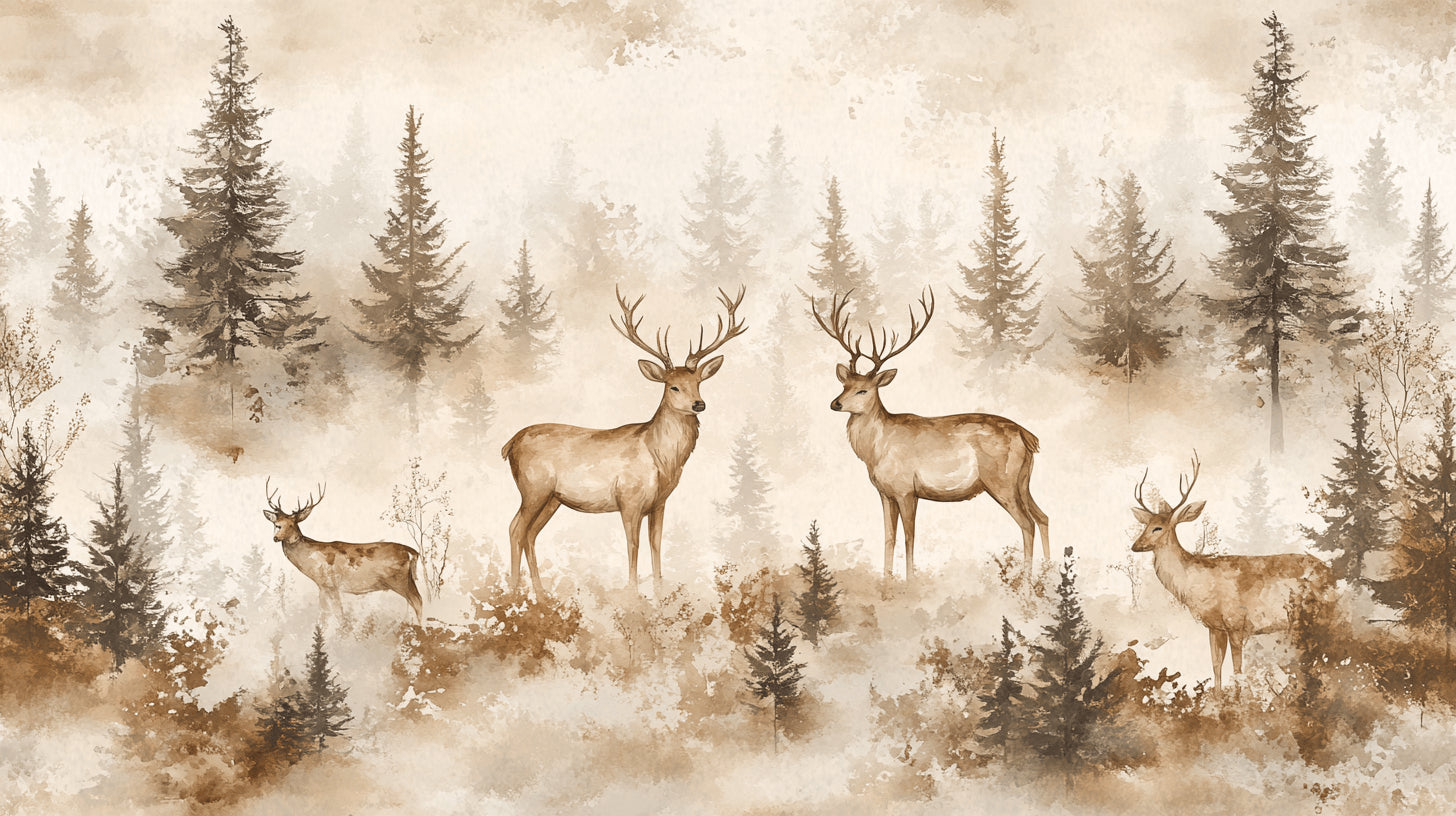 Forest deer wallpaper design file showing intricate watercolor details and pattern layout