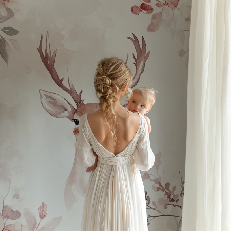 Woodland Deer Wall Mural creating a focal point in a child's reading nook