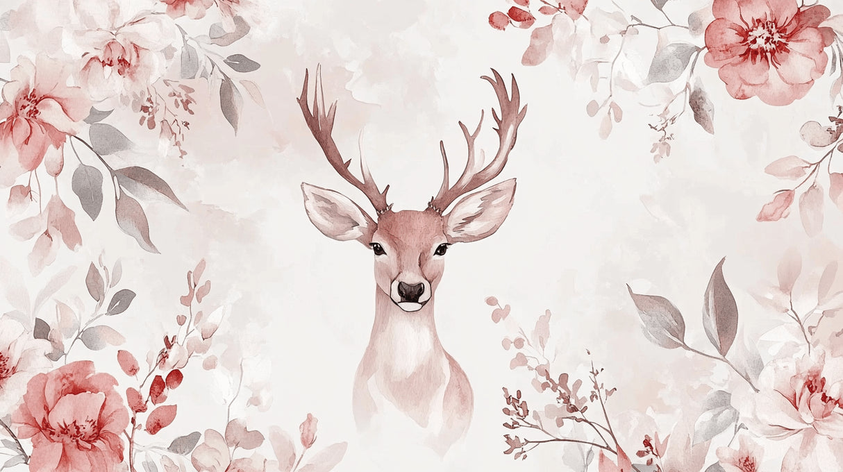 Watercolor Deer and Blush Flowers design file showing intricate pattern details