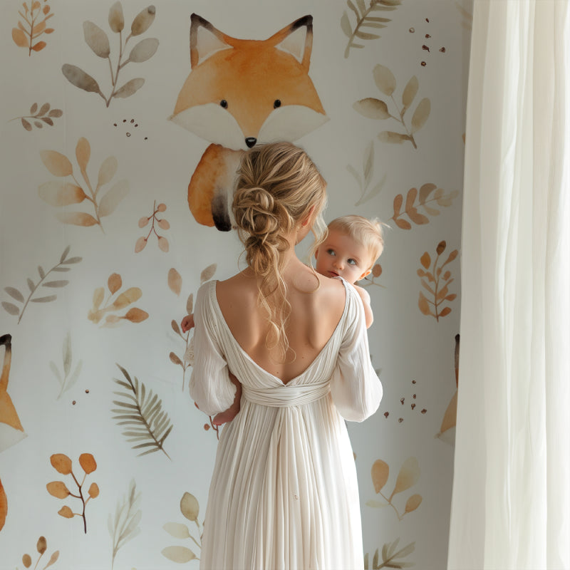 Watercolor forest animals mural in a gender-neutral nursery setting