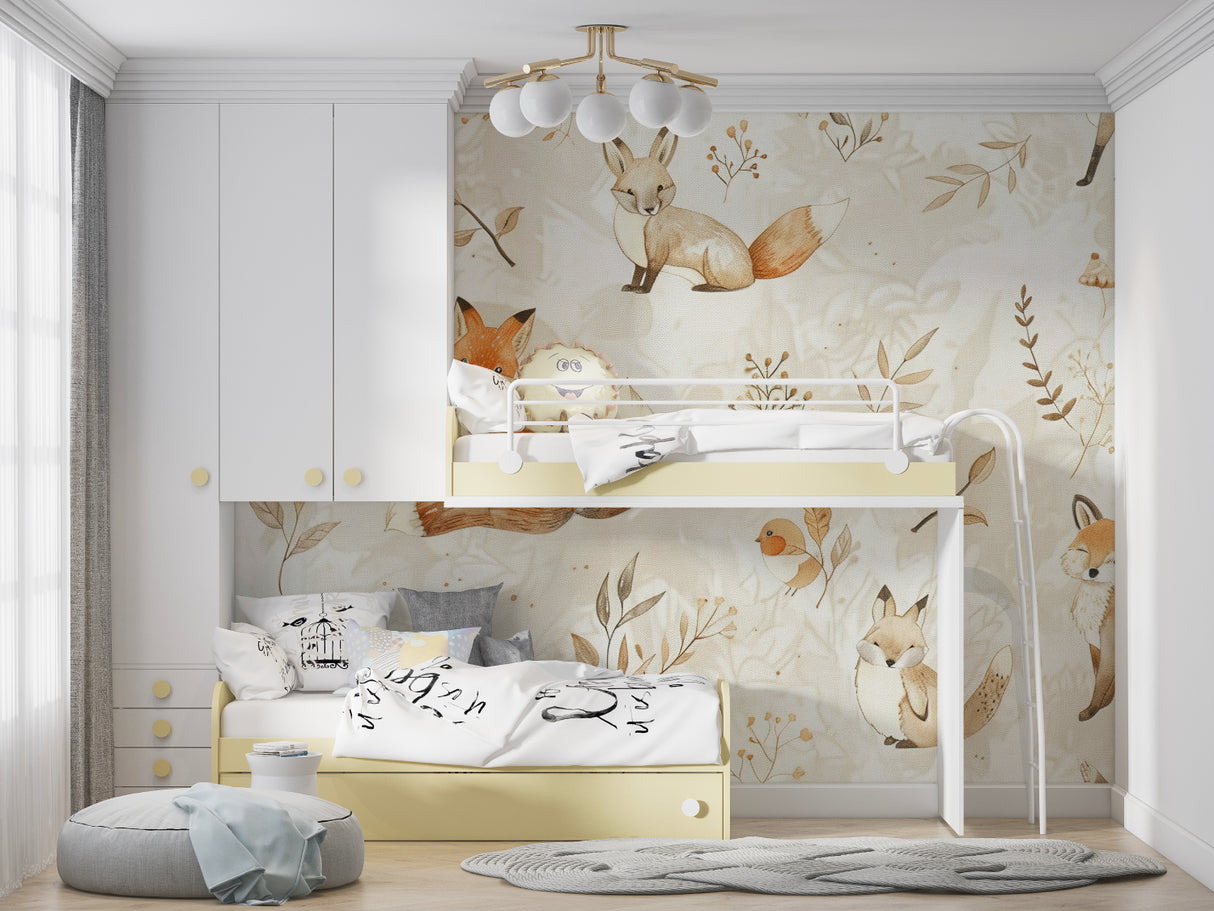 Watercolor forest animals design in baby nursery with neutral decor
