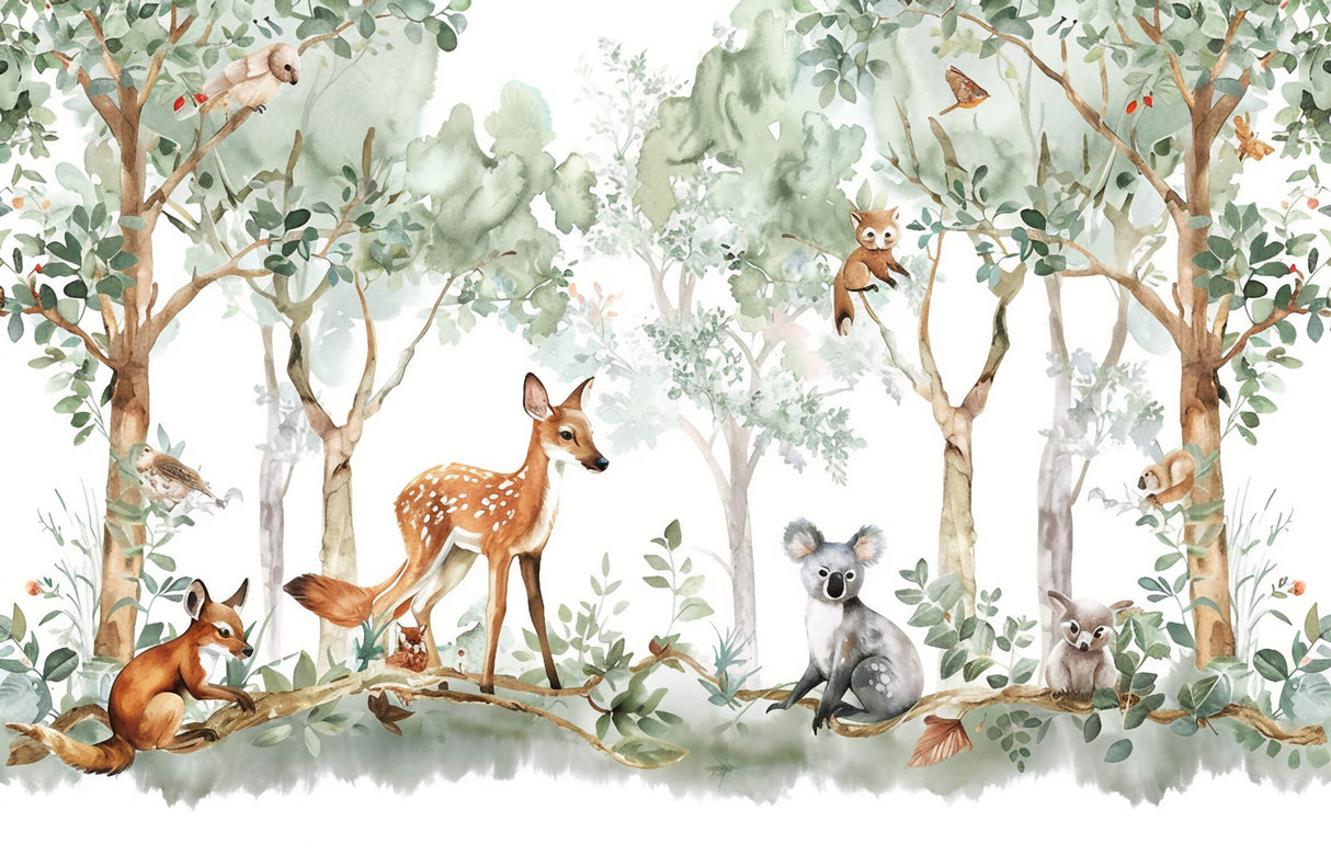 Forest animals wallpaper design file showing detailed watercolor wildlife pattern