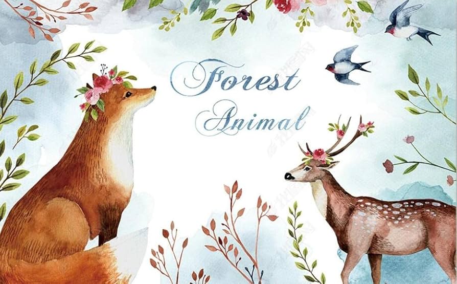 Forest animals wallpaper design file showing detailed watercolor fox and deer illustration