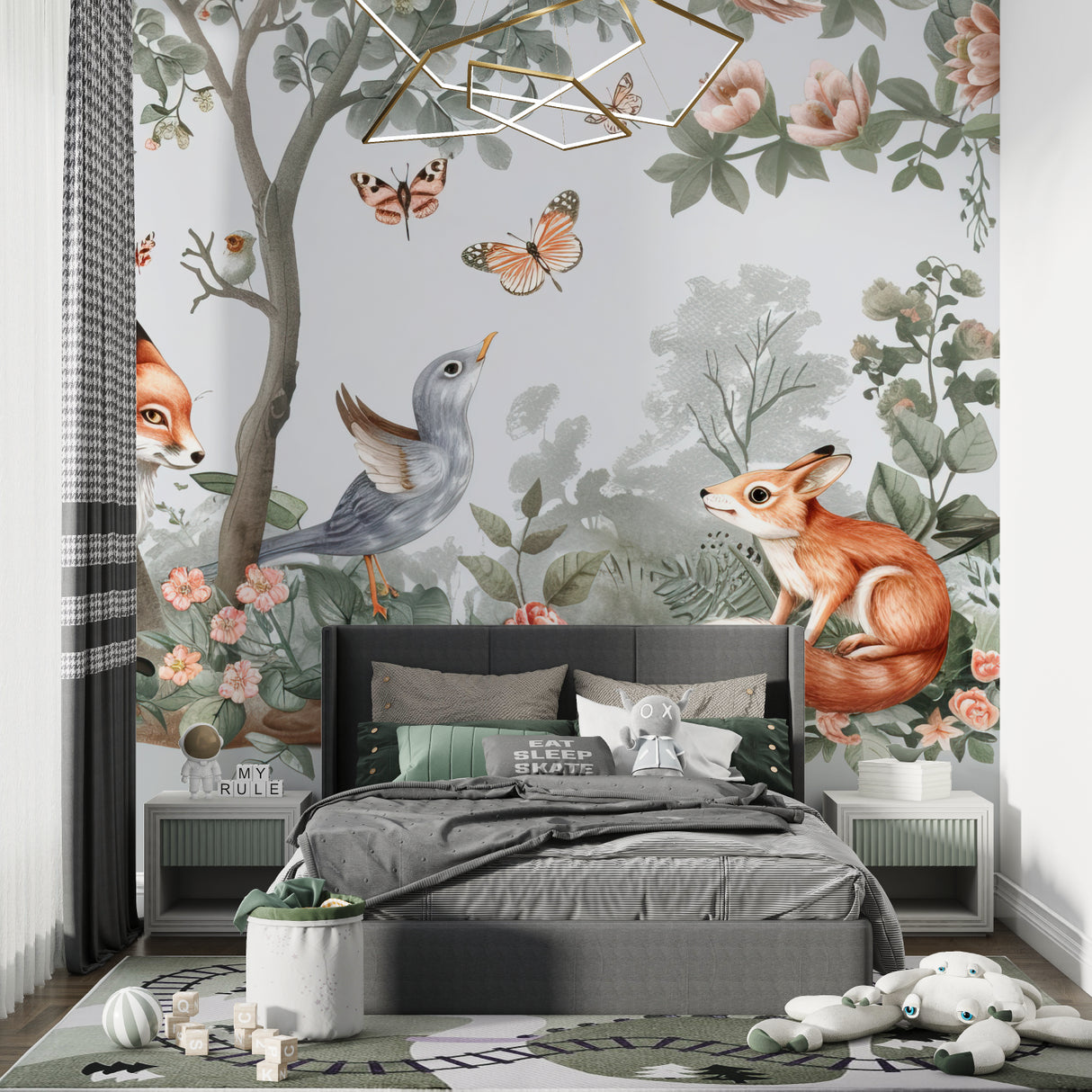 Woodland creatures wallpaper creating magic in children's reading nook