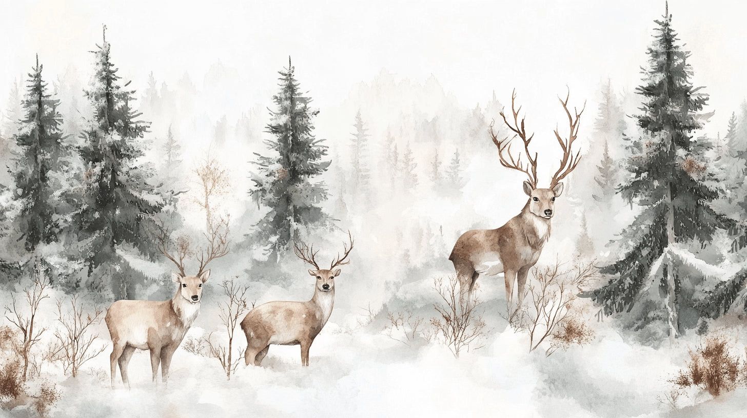 Design file of deer and pine trees pattern showing full winter forest scene detail