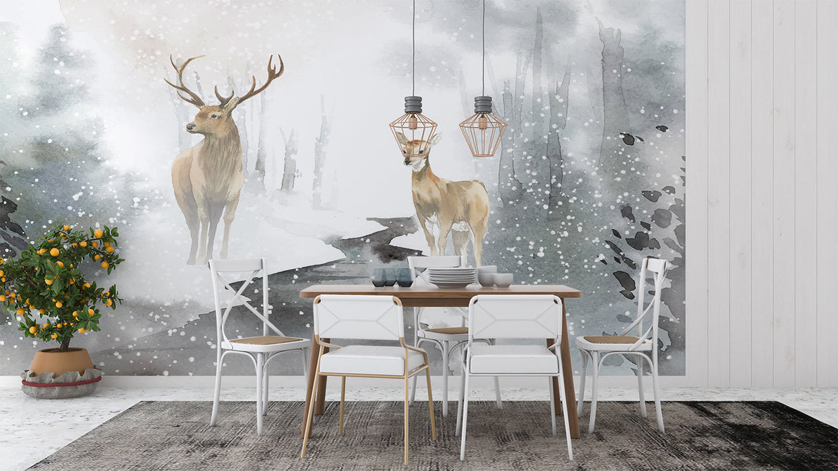 Woodland animal wallpaper bringing nature into a reading nook with natural light