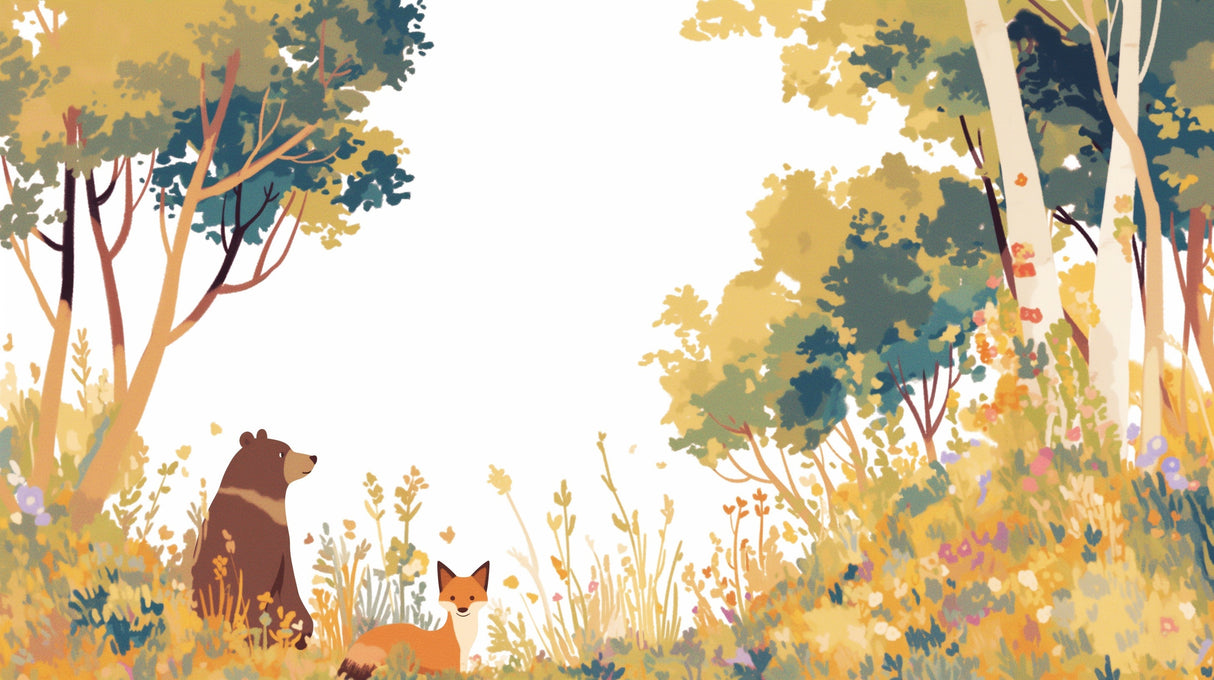 Forest animals wallpaper bringing woodland charm to a bright nursery, with bear and fox design creating a cozy atmosphere