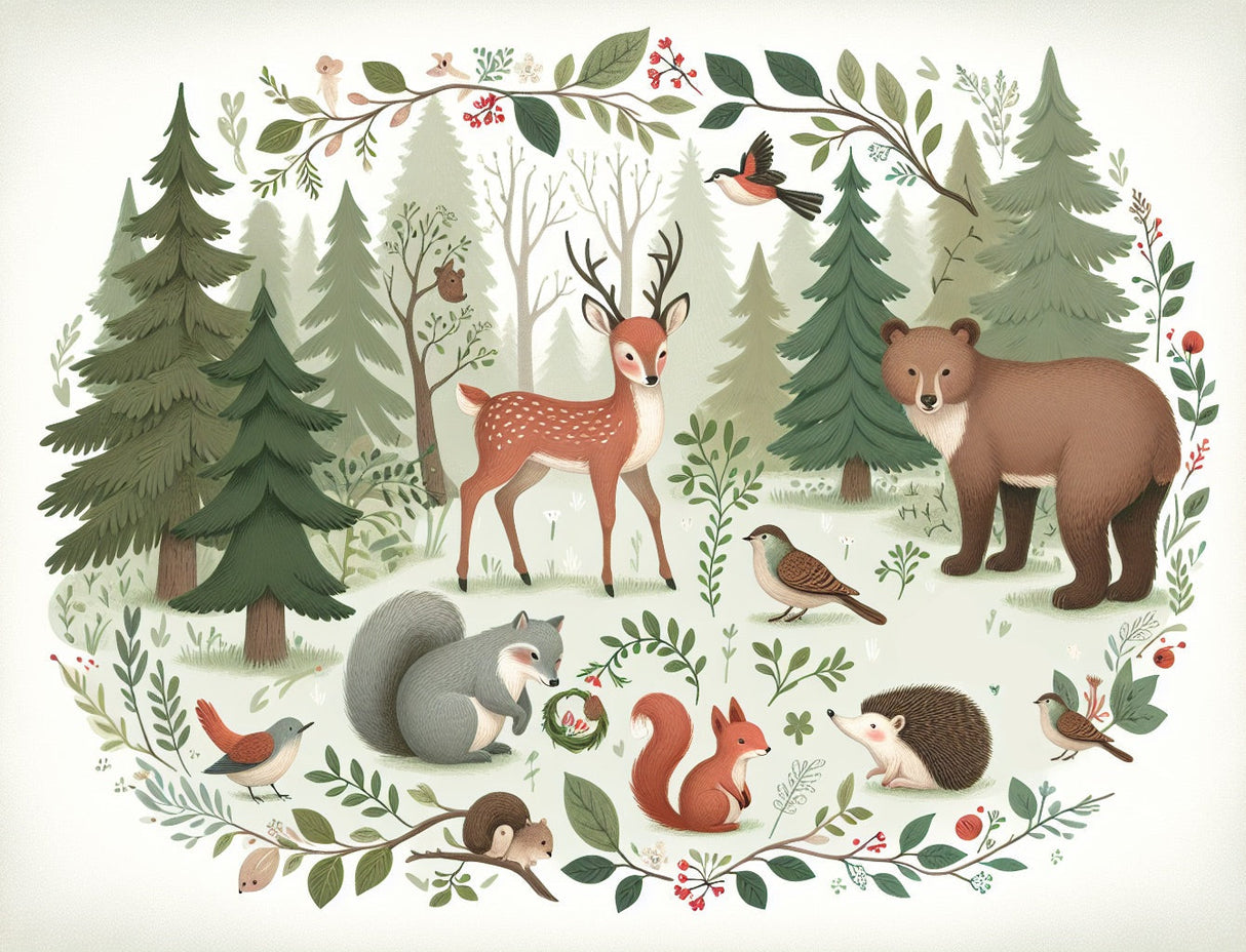 Forest Animals Wallpaper design file with detailed woodland scene and nature elements