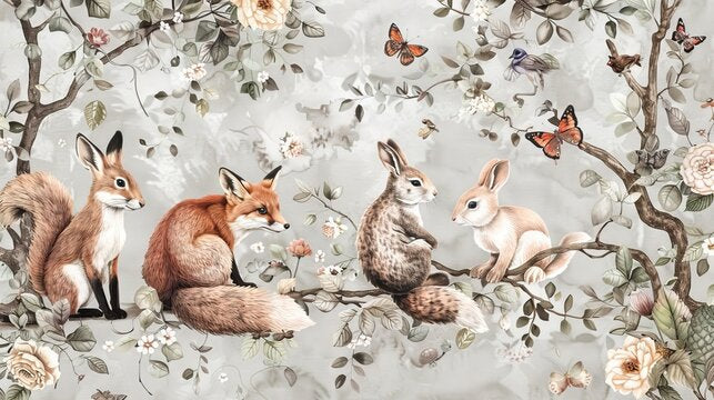 Animal mural wallpaper showcased in bright kid's bedroom