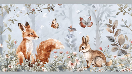 Woodland fox and rabbit design file showing delicate watercolor details and butterfly accents