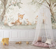Forest animals wallpaper creating a cozy atmosphere in a modern nursery with natural light