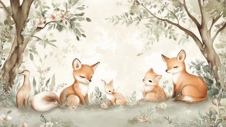 Watercolor fox family design file showing intricate forest details and gentle color palette