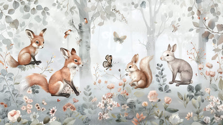 Forest Animals Wallpaper design file showing detailed watercolor woodland creatures and pattern