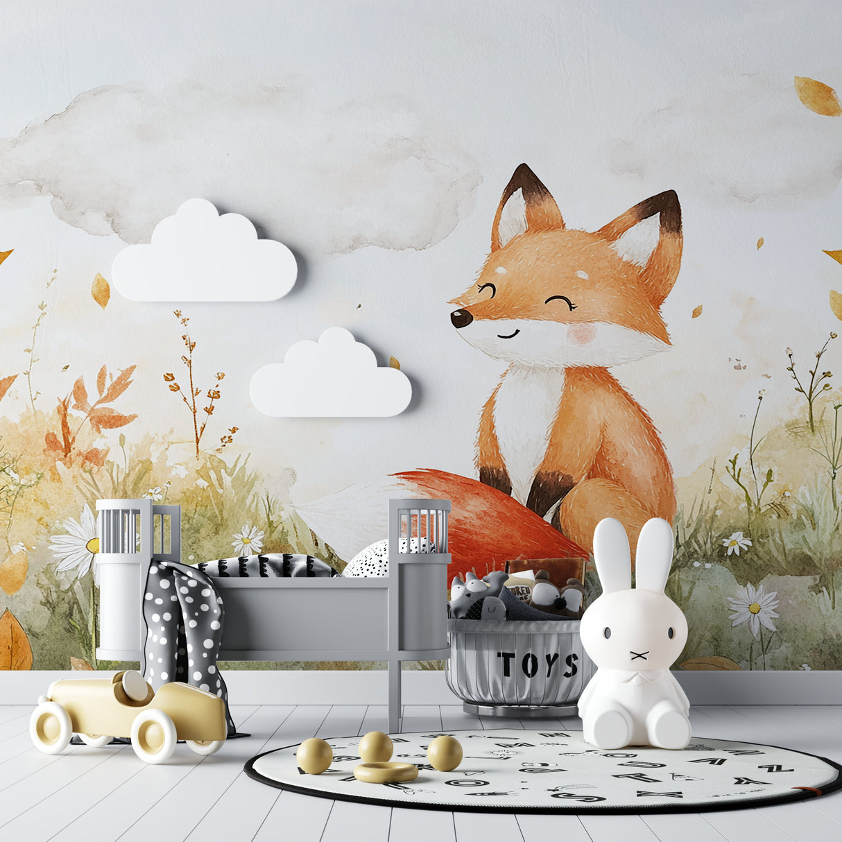Fox Mural Wallpaper bringing charm to a child's reading nook with natural lighting
