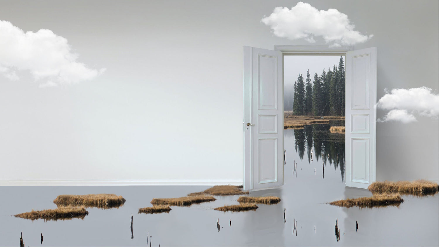 Forest lake portal design file showing detailed pine trees and door frame pattern