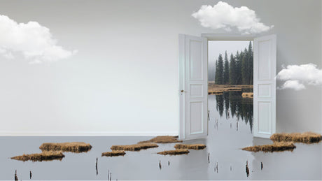 Forest lake portal design file showing detailed pine trees and door frame pattern