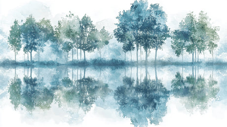 Forest Lake Wallpaper design file showing full misty tree reflection pattern