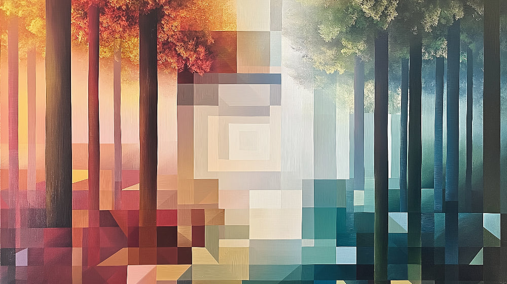 Abstract geometric forest wallpaper design file showing gradient pattern and tree silhouettes