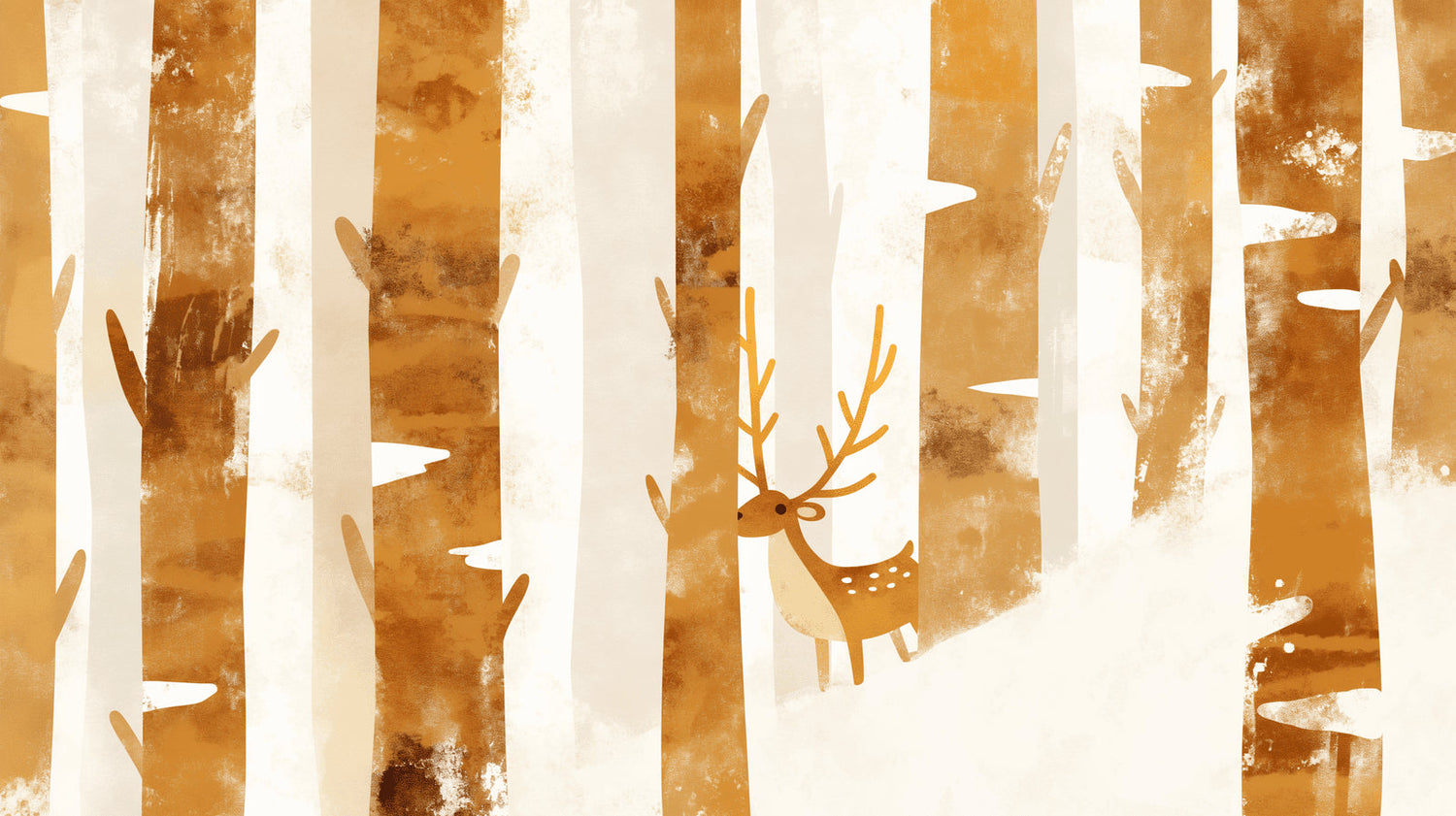 Forest wall mural with deer in modern living room showing scale and autumn tones