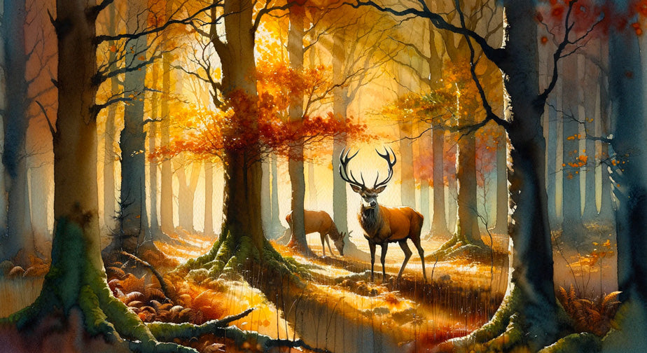 Autumn forest wallpaper design file showing detailed deer and golden woods pattern