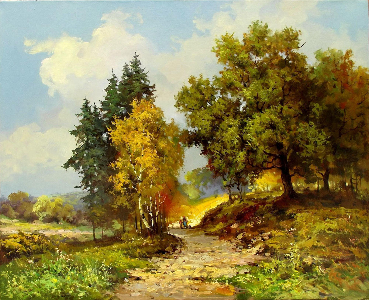 Forest landscape wallpaper design file showing detailed autumn path and golden trees pattern