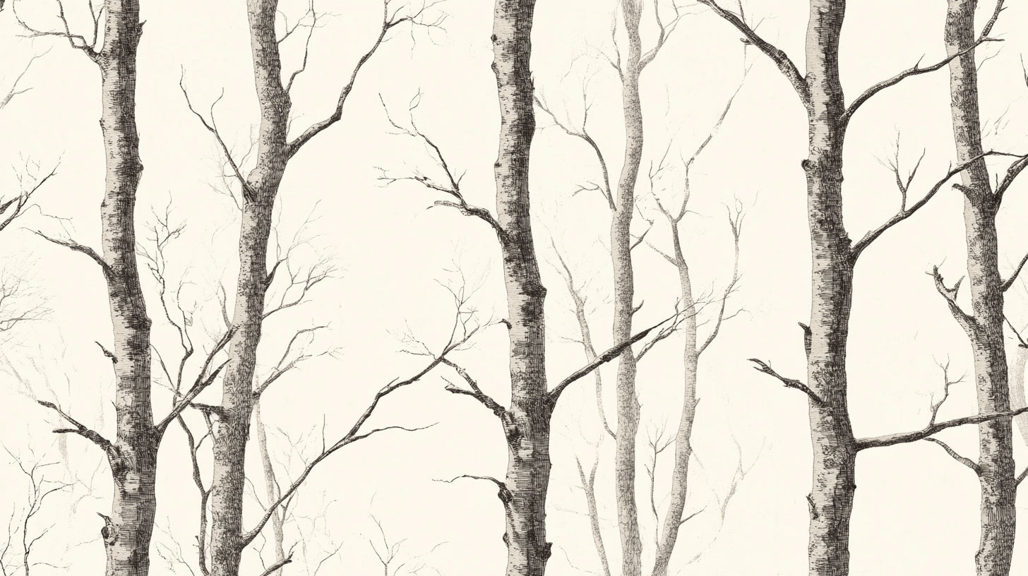Black and white birch forest design file showing full pattern and texture