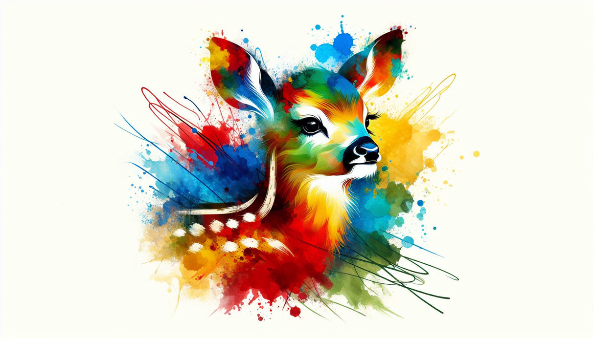 Colorful deer watercolor wallpaper design file showing vibrant art pattern and detailed forest animal illustration
