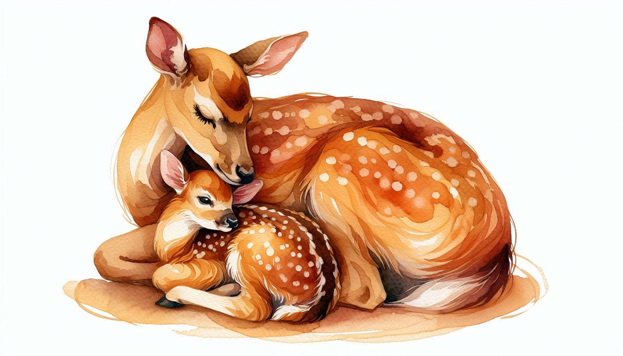 Watercolor deer family wallpaper design file showing detailed mother and baby deer pattern