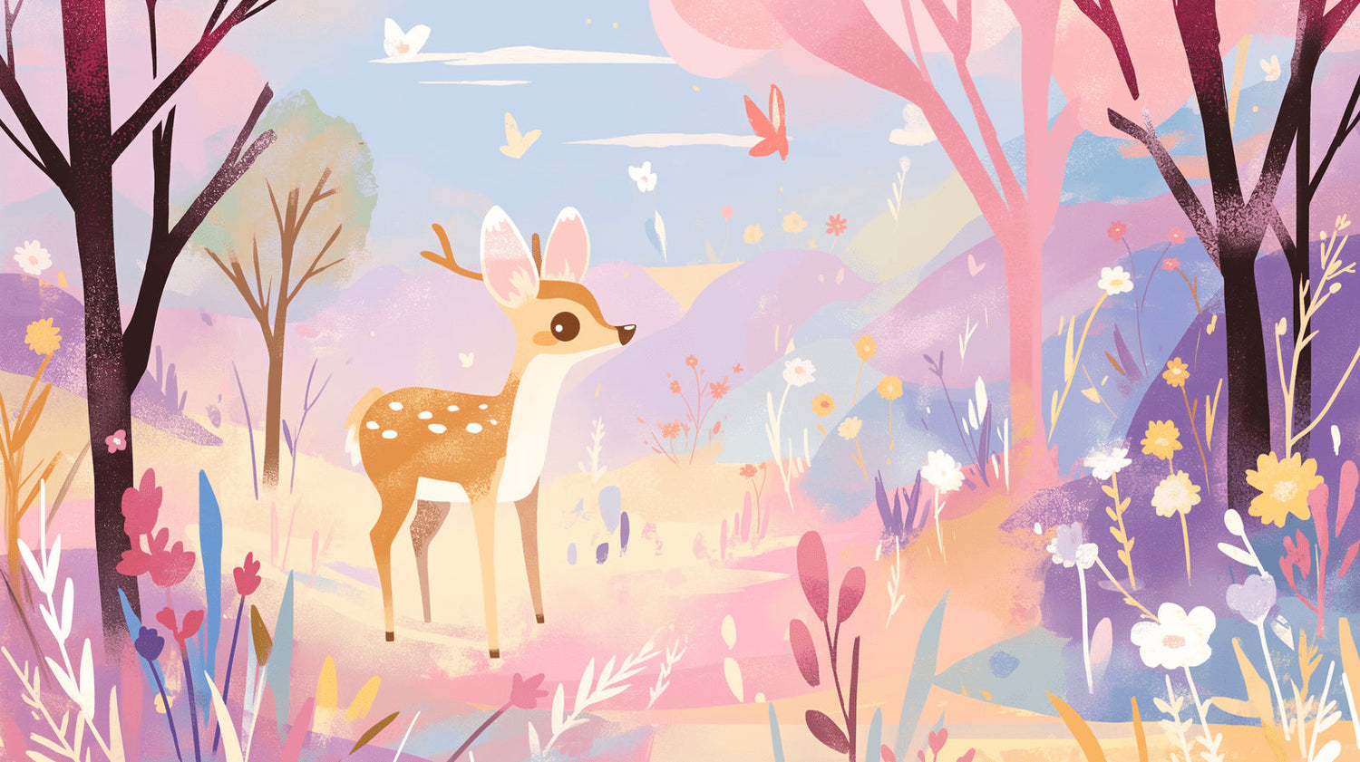 Enchanted forest wallpaper design file showing detailed deer and butterfly pattern in watercolor style